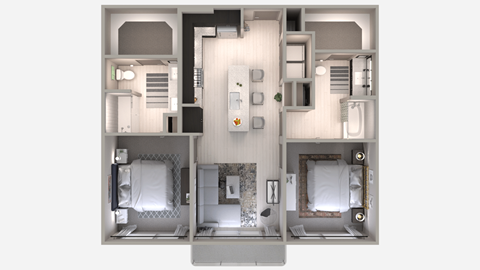 Floor plan for 2 beds, 2 baths, 1069 sqft